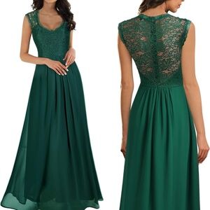 Miusol V-Neck Sleeveless Vintage Maxi Dress, Dark Green, Large